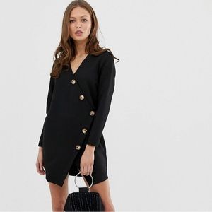 NWT ASOS PETITE asymmetric shift mini dress with tortoiseshell buttons, size 8
